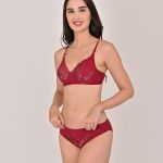 Maroon Lace Bra & Panty Set – Wire-Free, Non-Padded, Soft Lace Design (Pack of 1)