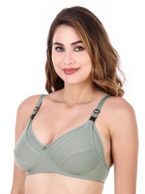Sage Green Cotton Maternity Nursing Bra – Non-Wired & Front Open | Winklace