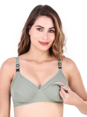 Sage Green Cotton Maternity Nursing Bra – Non-Wired & Front Open | Winklace
