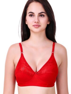 Women’s Non-Wired Cotton Lace Bra – Red Everyday Comfort