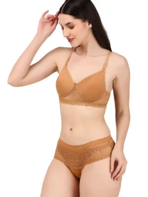 Seamless Lace Bra and Panty Set for Women – Breathable, Non-Wired, Full Comfort Fit