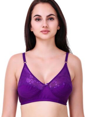 Women’s Non-Wired Cotton Lace Bra – Purple Everyday Comfort (Pack of 1)