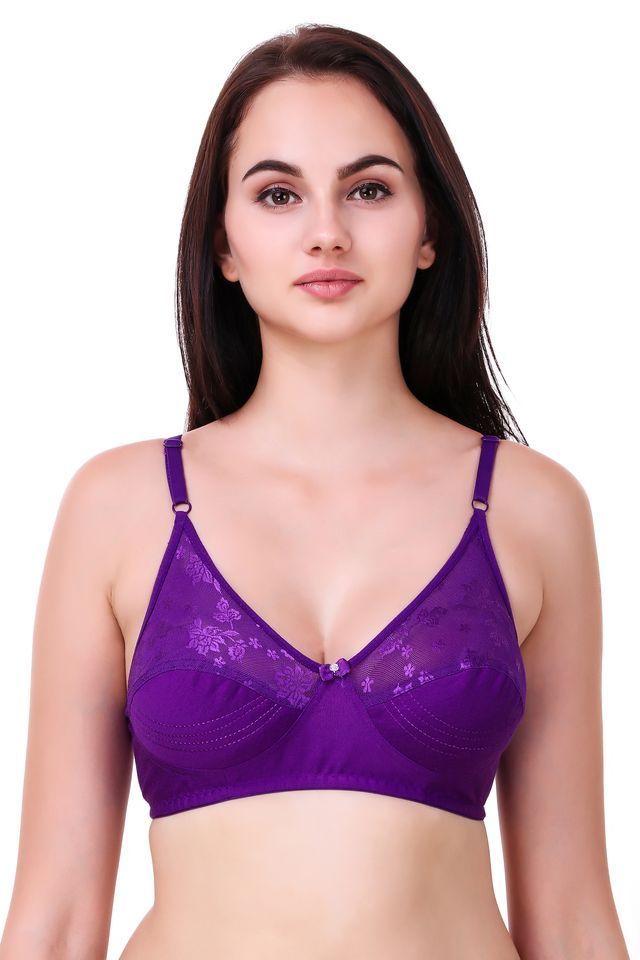 Women’s Non-Wired Cotton Lace Bra – Purple Everyday Comfort (Pack of 1)