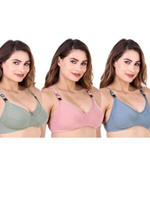 Winklace Cotton Feeding Bra for Mothers | Wire-Free, Adjustable Straps | Pack of 3 Combo