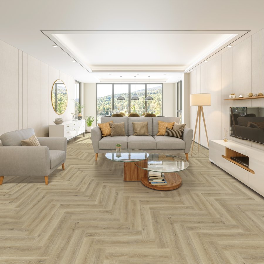 Warm Oak Natural PREMIUM Herringbone 6.0 SPC Vinyl Click