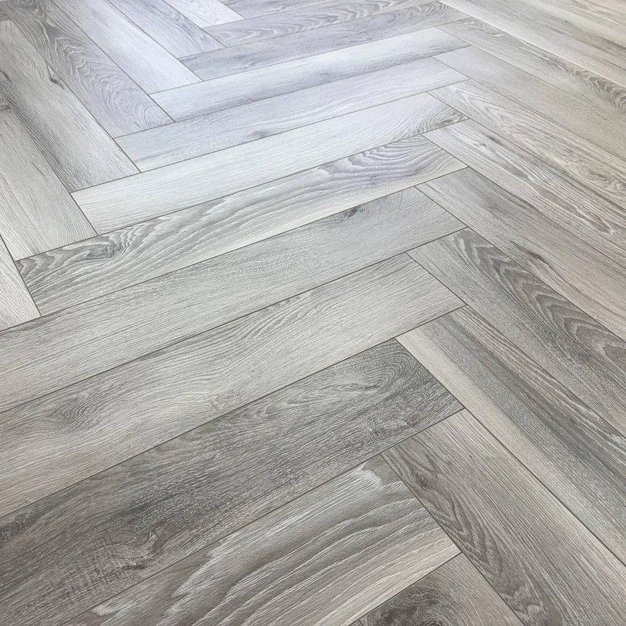 42m2 Light Washed Grey Oak Herringbone 12mm Laminate Bundle + FREE Underlay