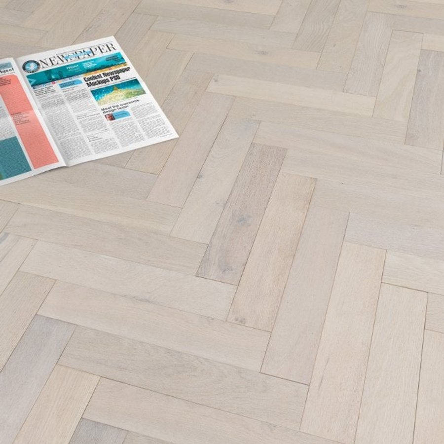 Pale White Oak 14mm Matt Lacquered Herringbone