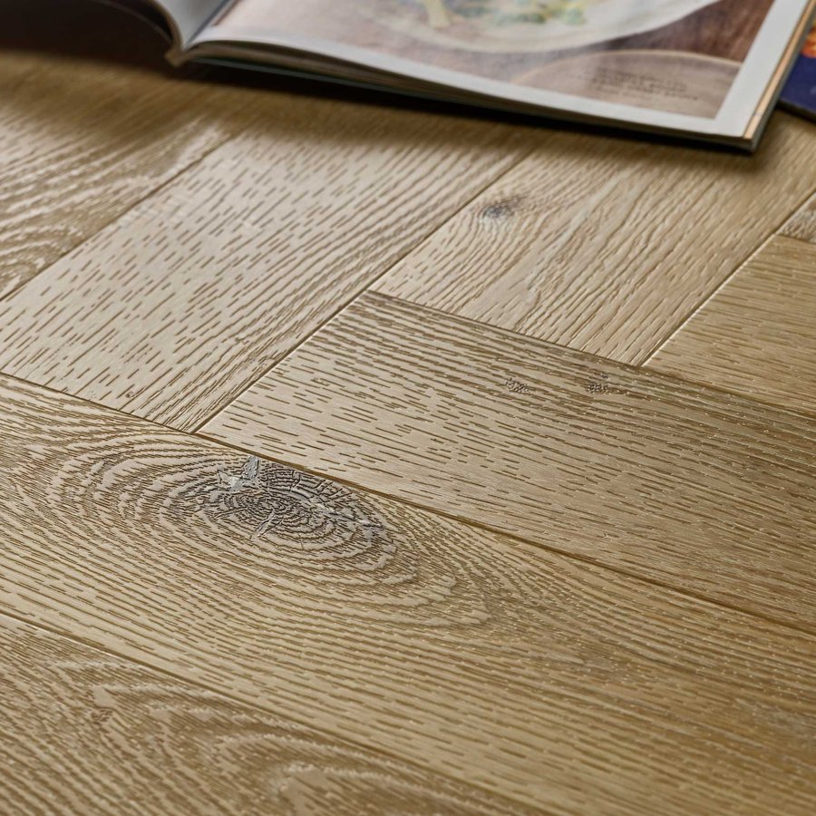 Washed Oak Herringbone Embossed Dryback LVT