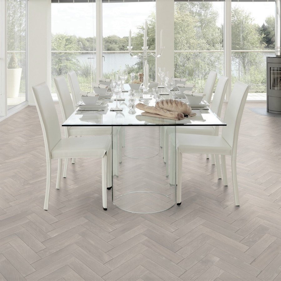 14mm x 100mm x 400mm Whitewash Grey Herringbone Oak