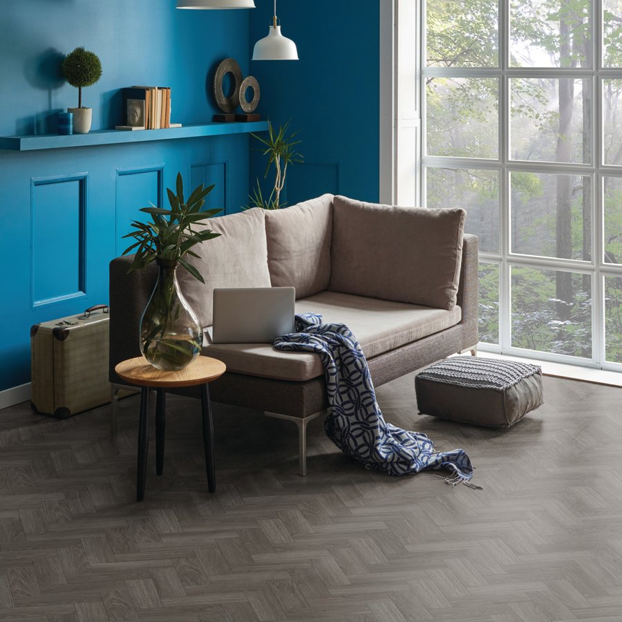Shadow Grey Oak Herringbone Glue Down LVT