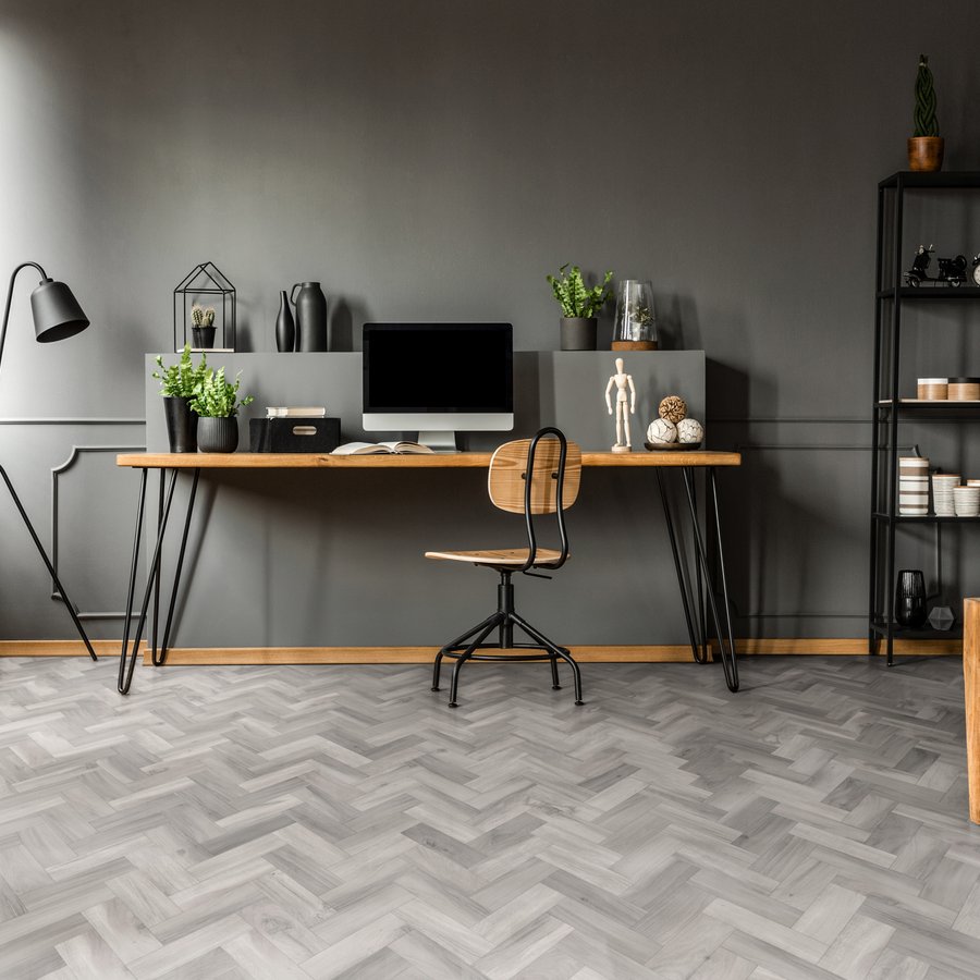 Monumental Grey Oak Herringbone Dryback LVT