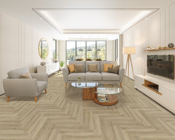 Warm Oak Natural PREMIUM Herringbone 6.0 SPC Vinyl Click