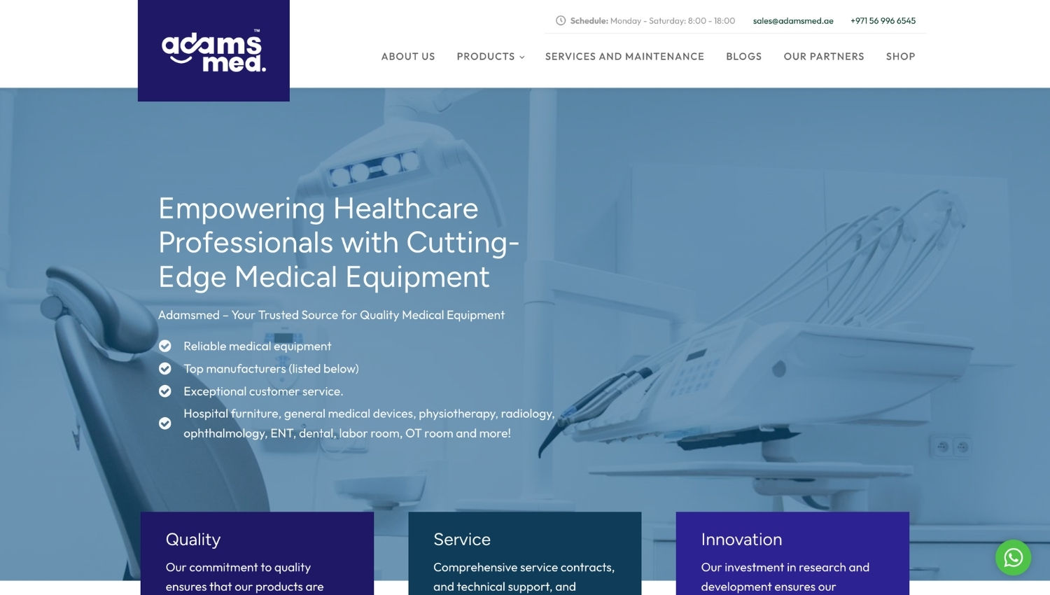 سكرين شوت لموقع Adamsmed Medical Equipment