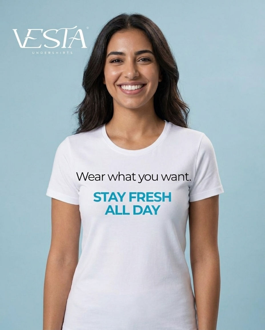 Without VESTA — sweat stains visible