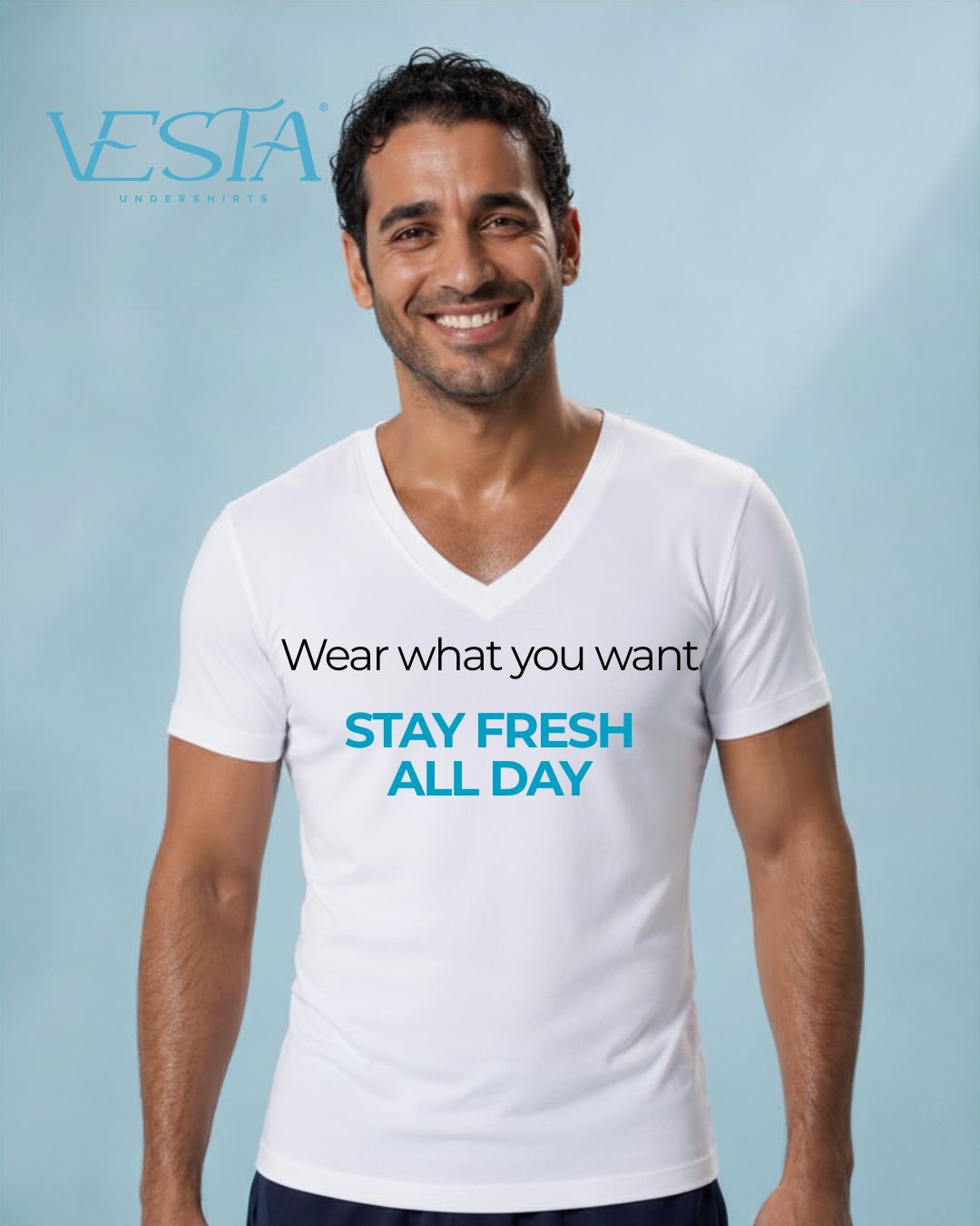 Without VESTA — sweat stains visible