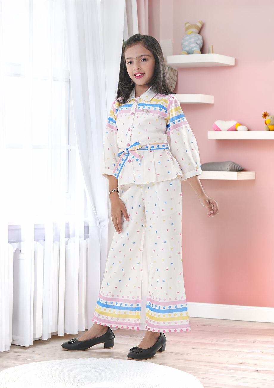 Girls White Polka Dot Co-Ord Set with Palazzo