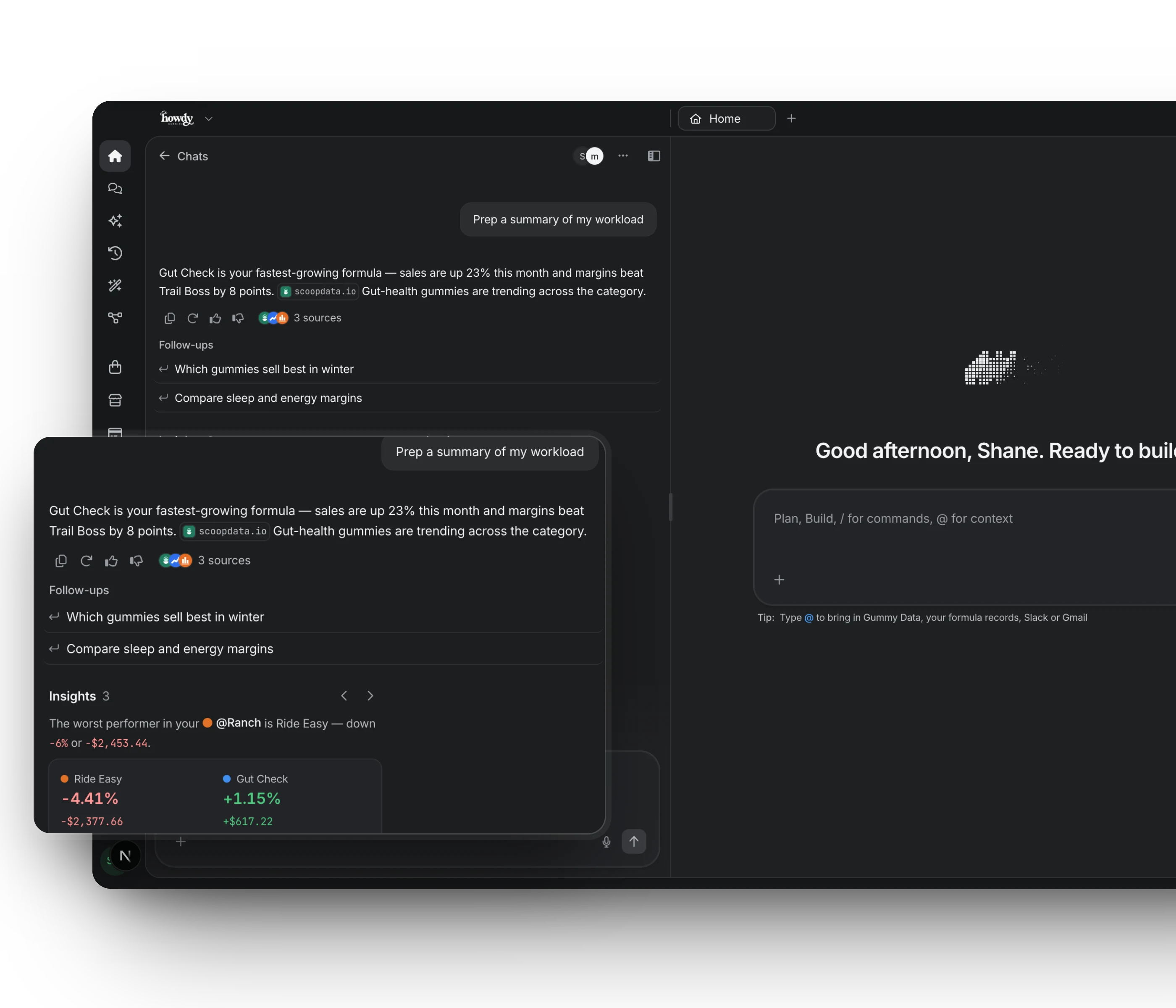 The AI teammate summarising Howdy’s week from three sources, with insights on its best and worst formulas