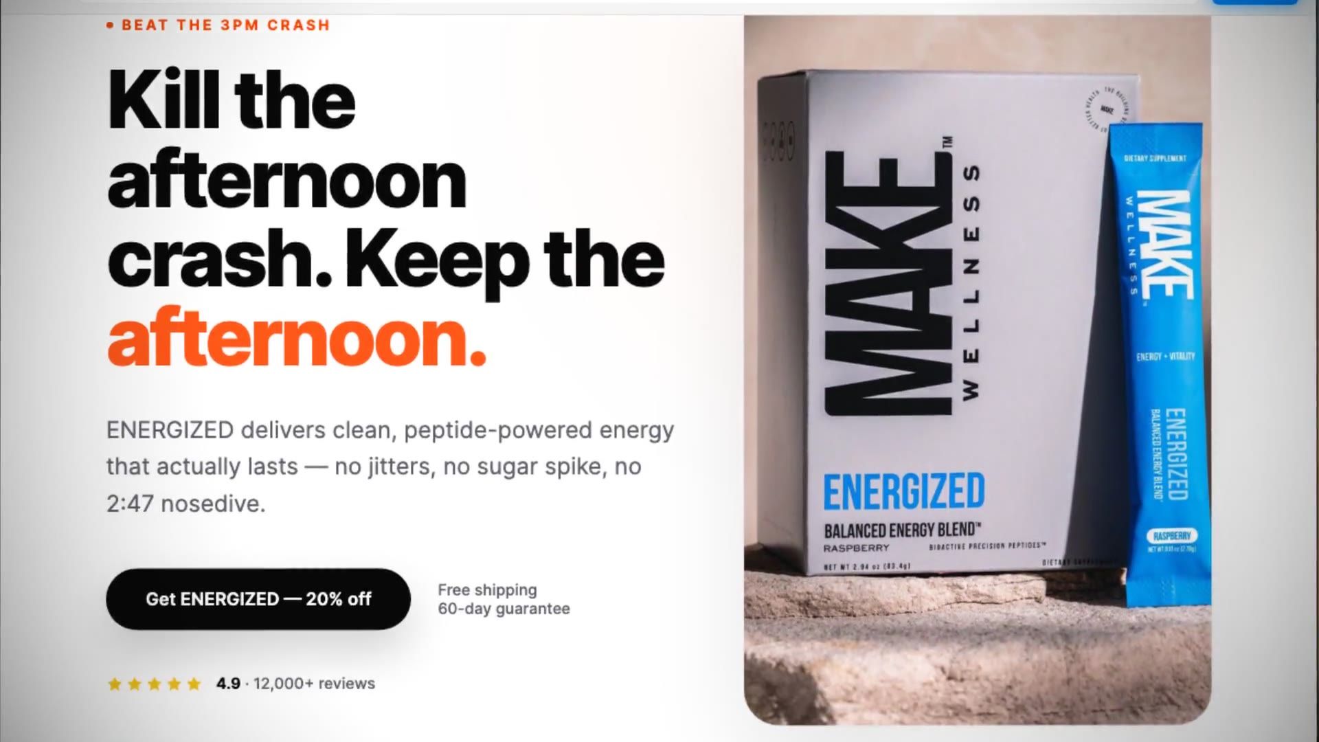 Recorded product page for MAKE Wellness with a finished headline, product photography, and shopping call to action