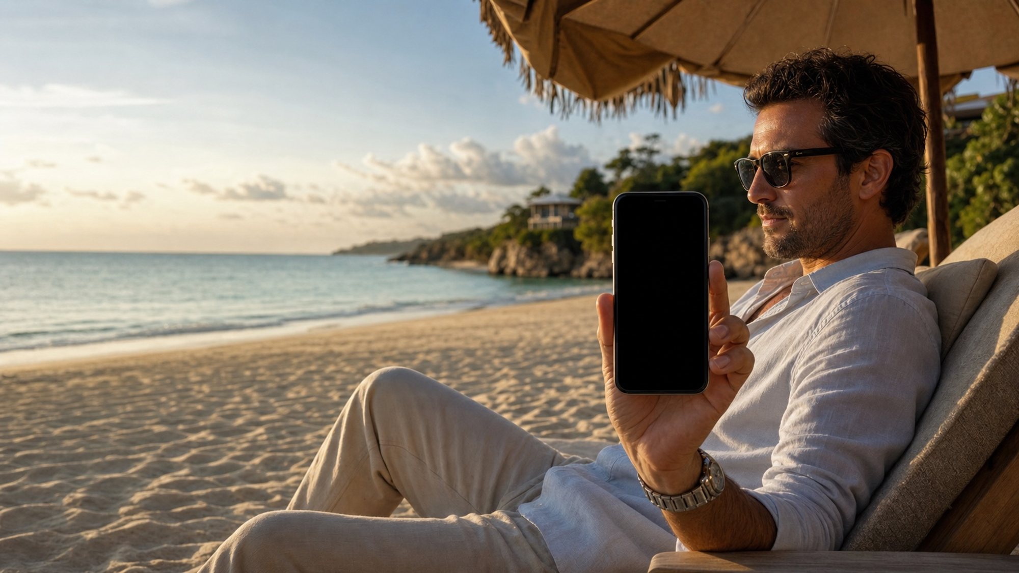 A commerce founder running the business with MIST from a beach