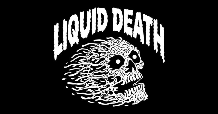 Liquid Death heavy-metal skull wordmark