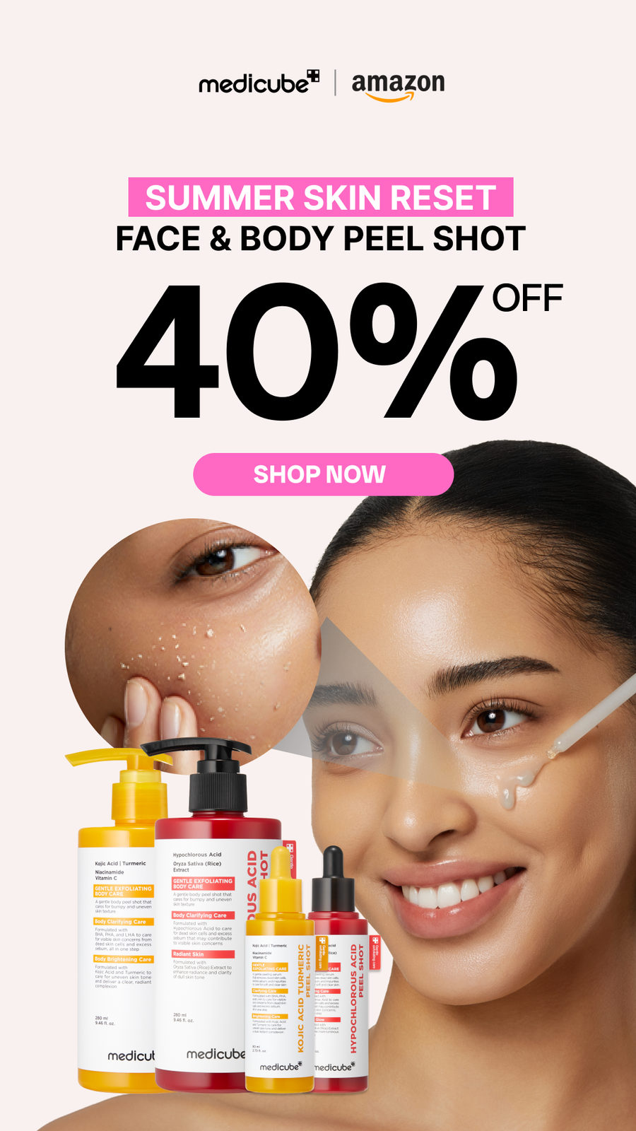 Medicube Summer Skin Reset ad with before-and-after demonstration