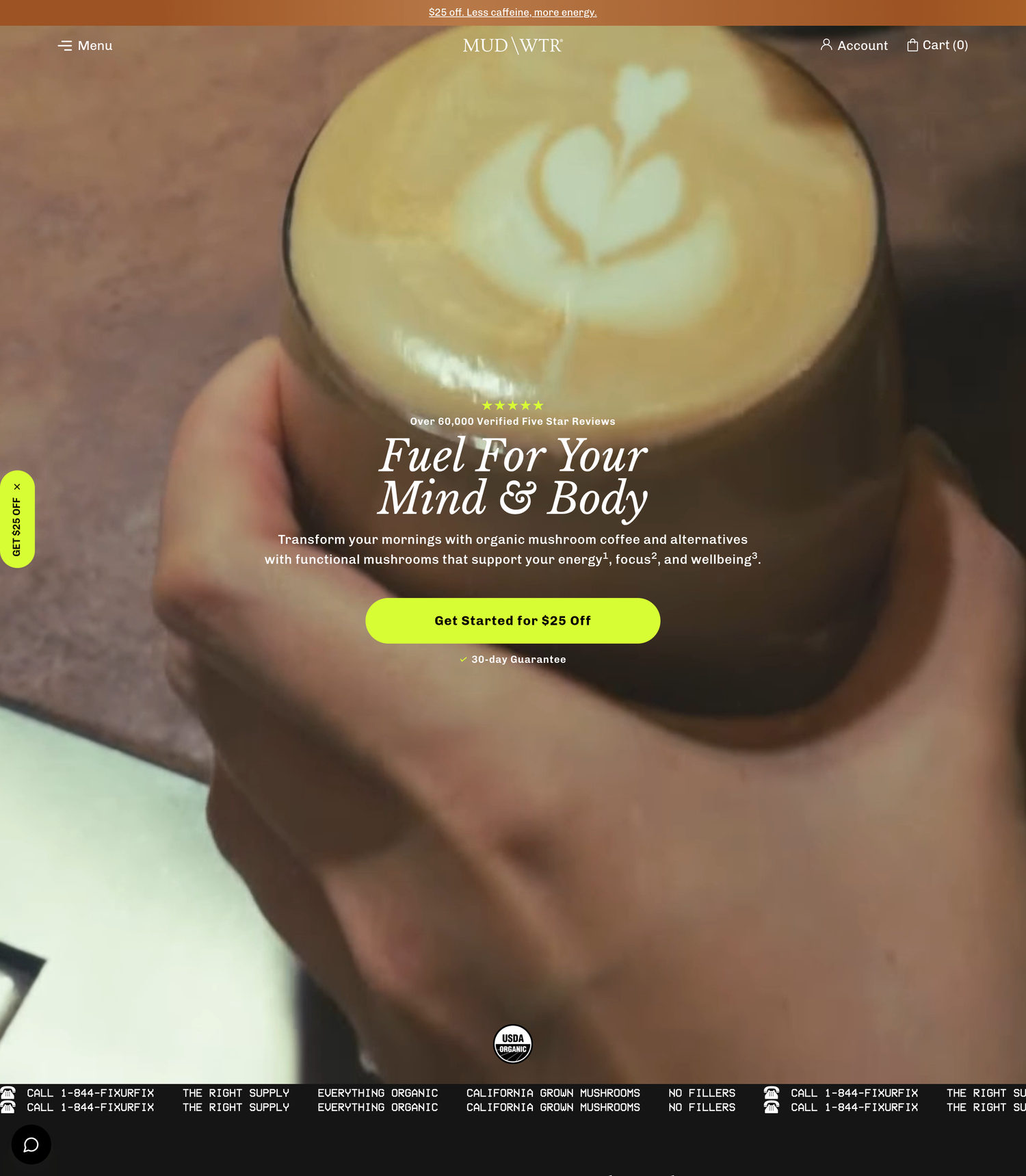 MUD WTR homepage: Fuel for your mind and body, less caffeine more energy, 60000 five-star reviews