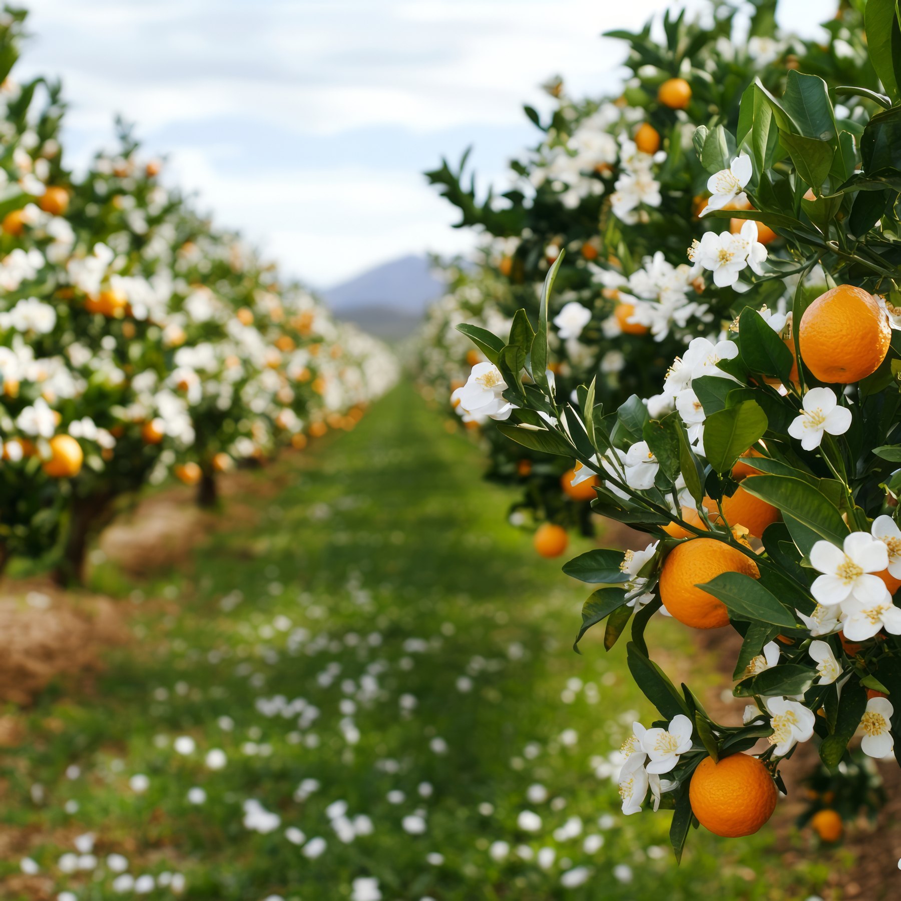 Tangerine orchard in bloom
