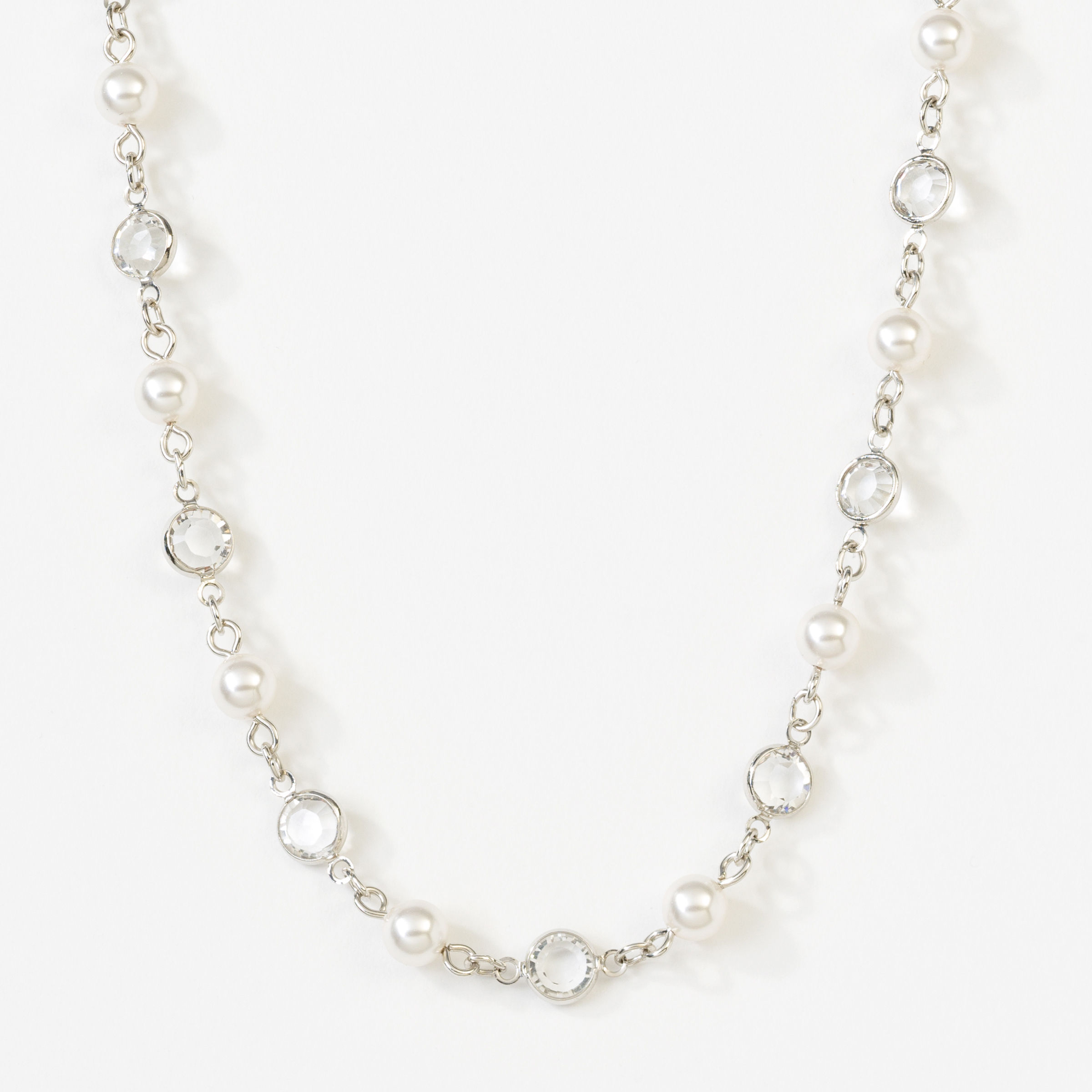 Chanelle and Crystal Pearl Necklace, White