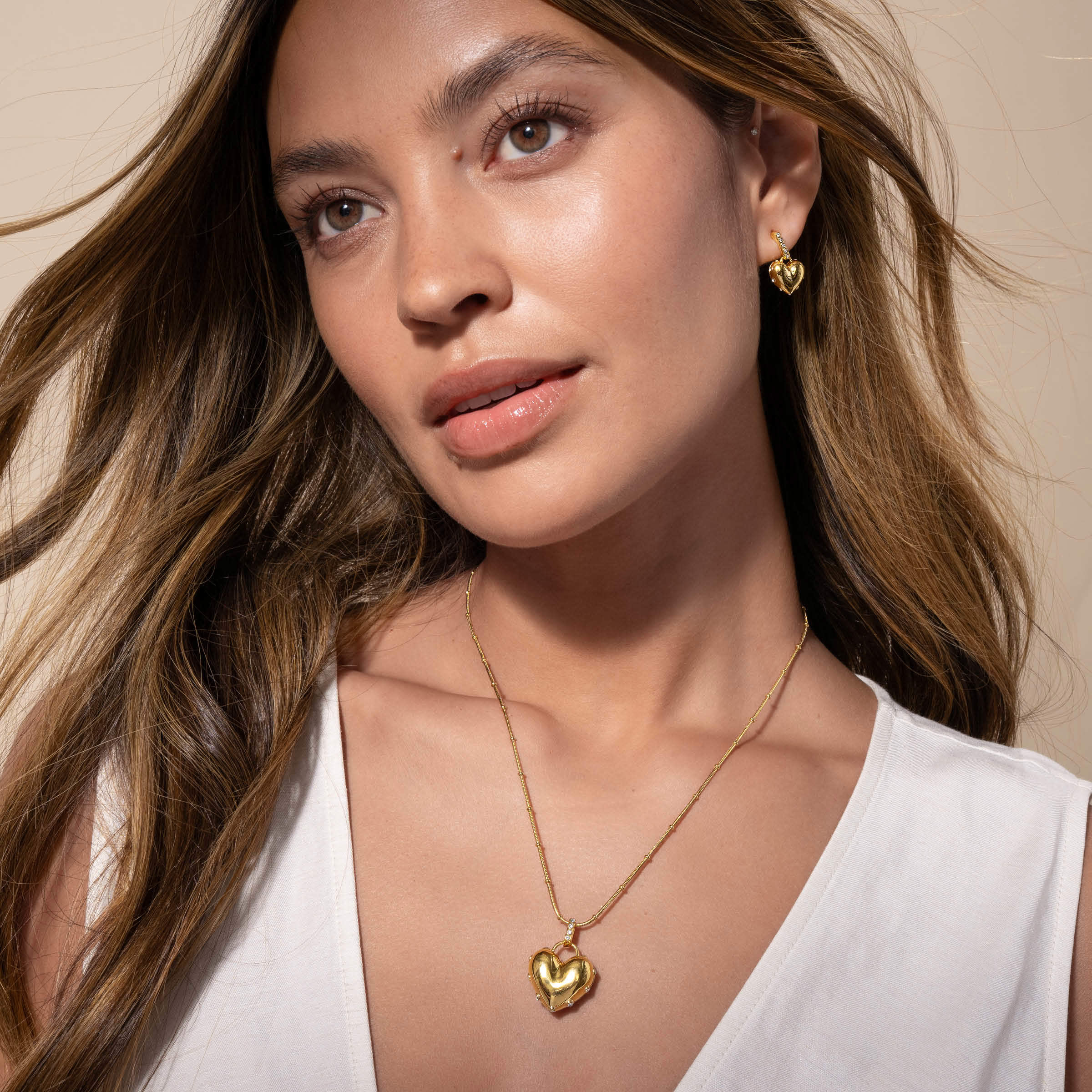 Full Heart Earrings, Golden — view 3