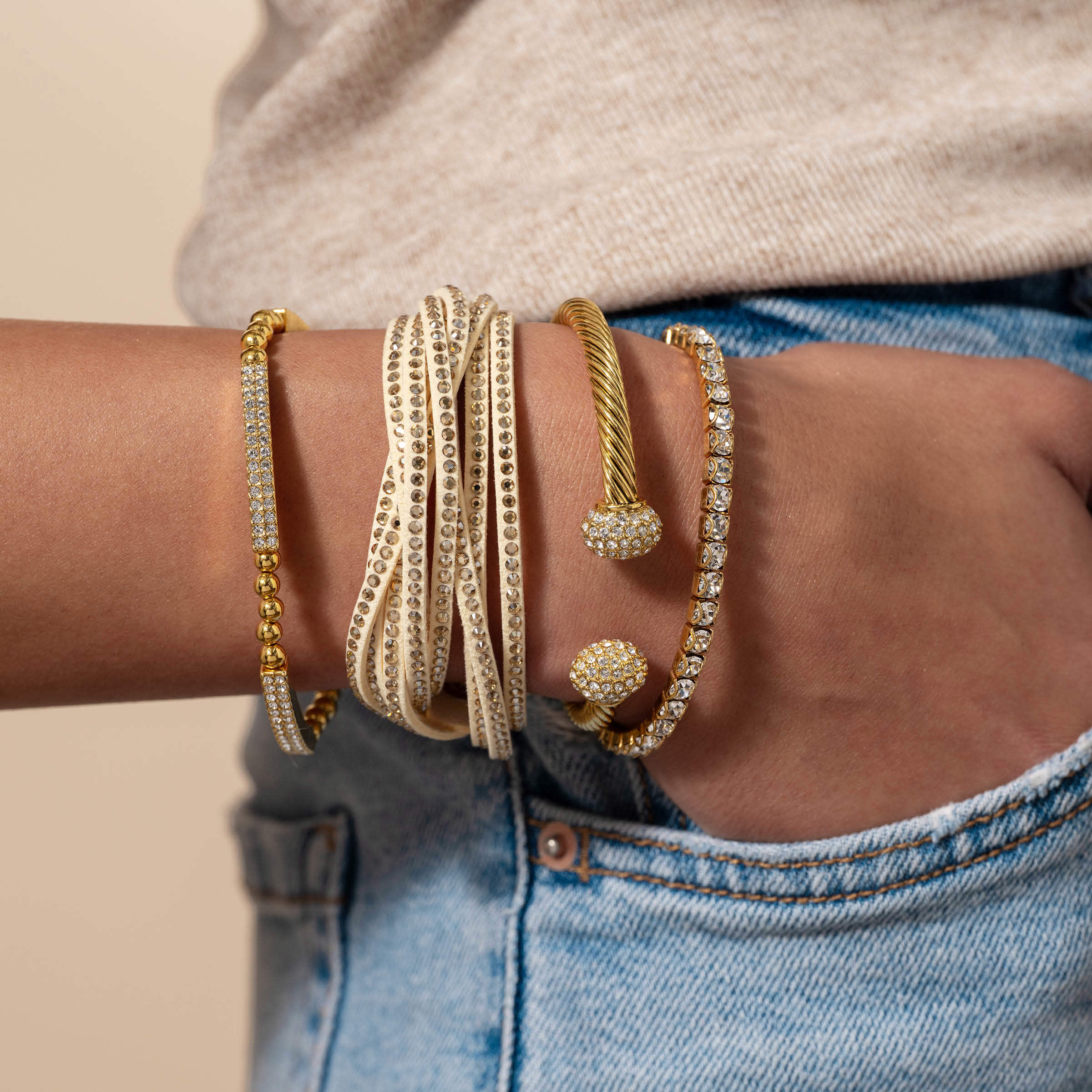 Golden Crystal Stretch Bracelet — view 4