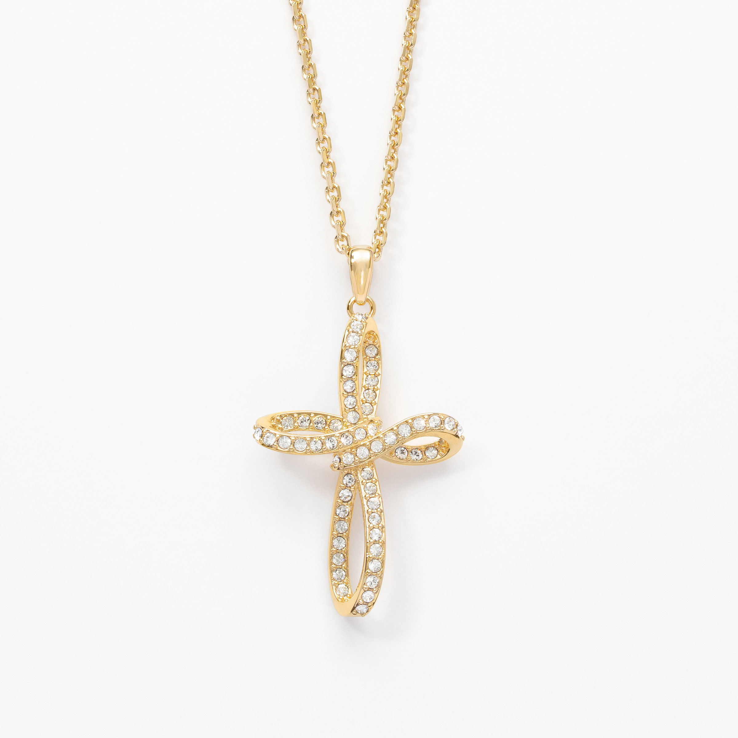 Ribbon Cross Necklace, Golden