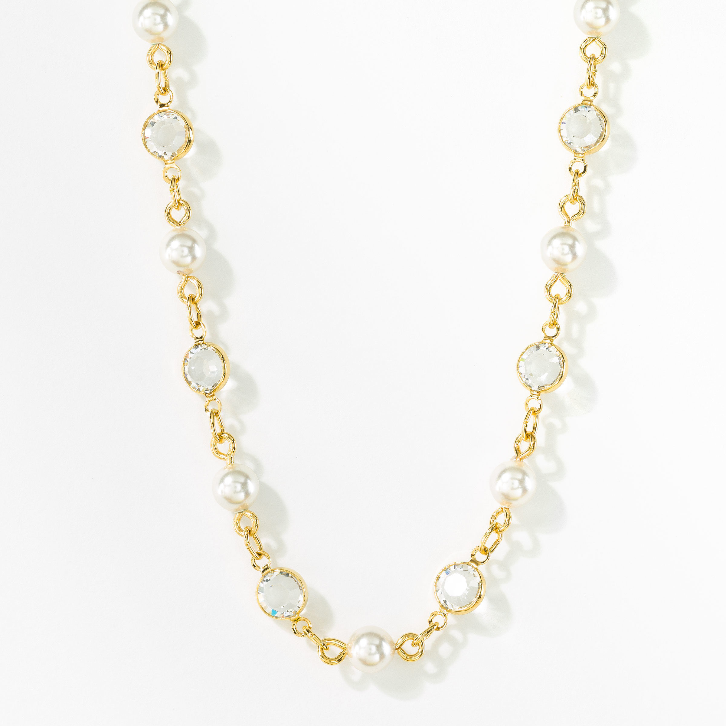 Gold Chanelle and Crystal Pearl Necklace, White