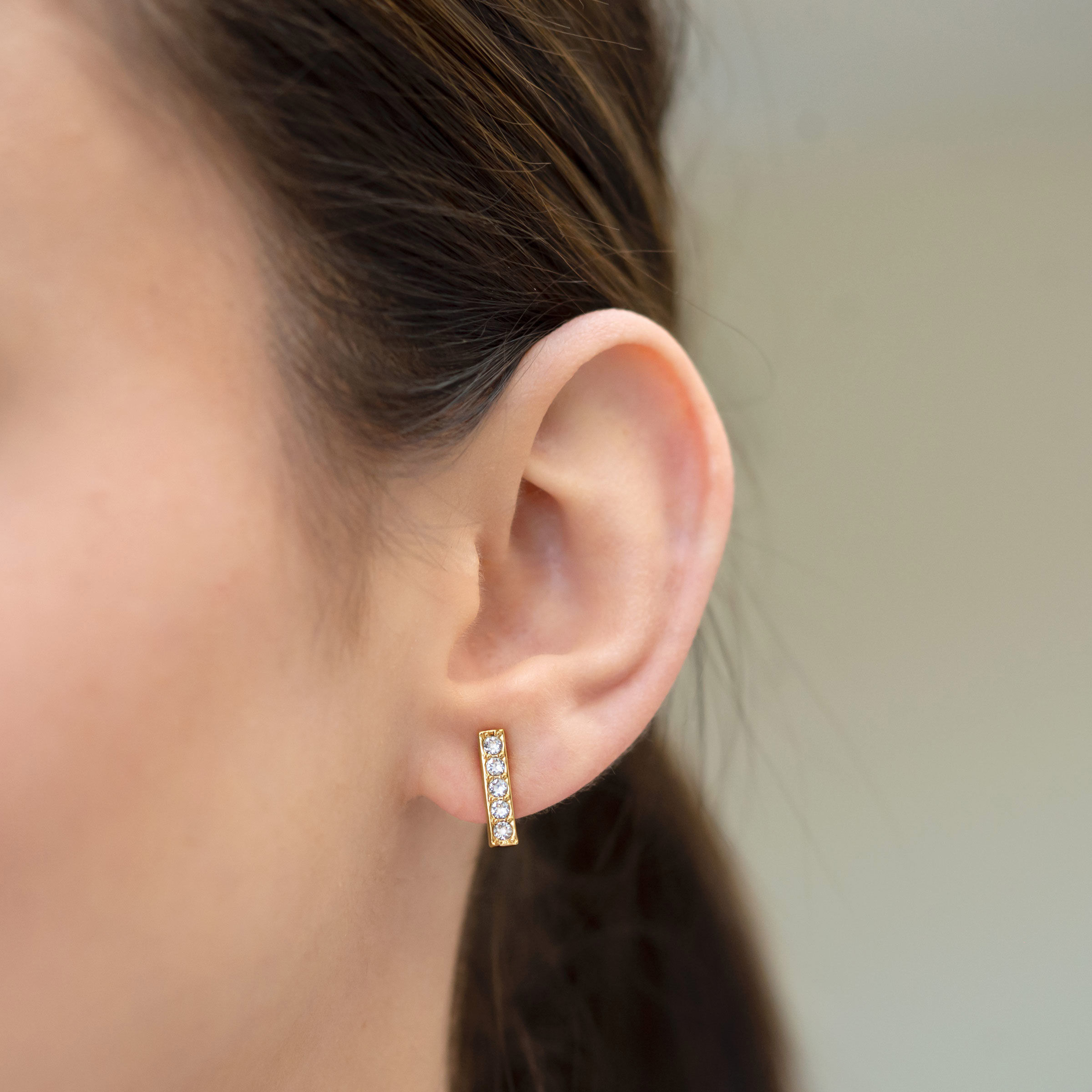 Pavé Bar Earrings, Gold — view 2
