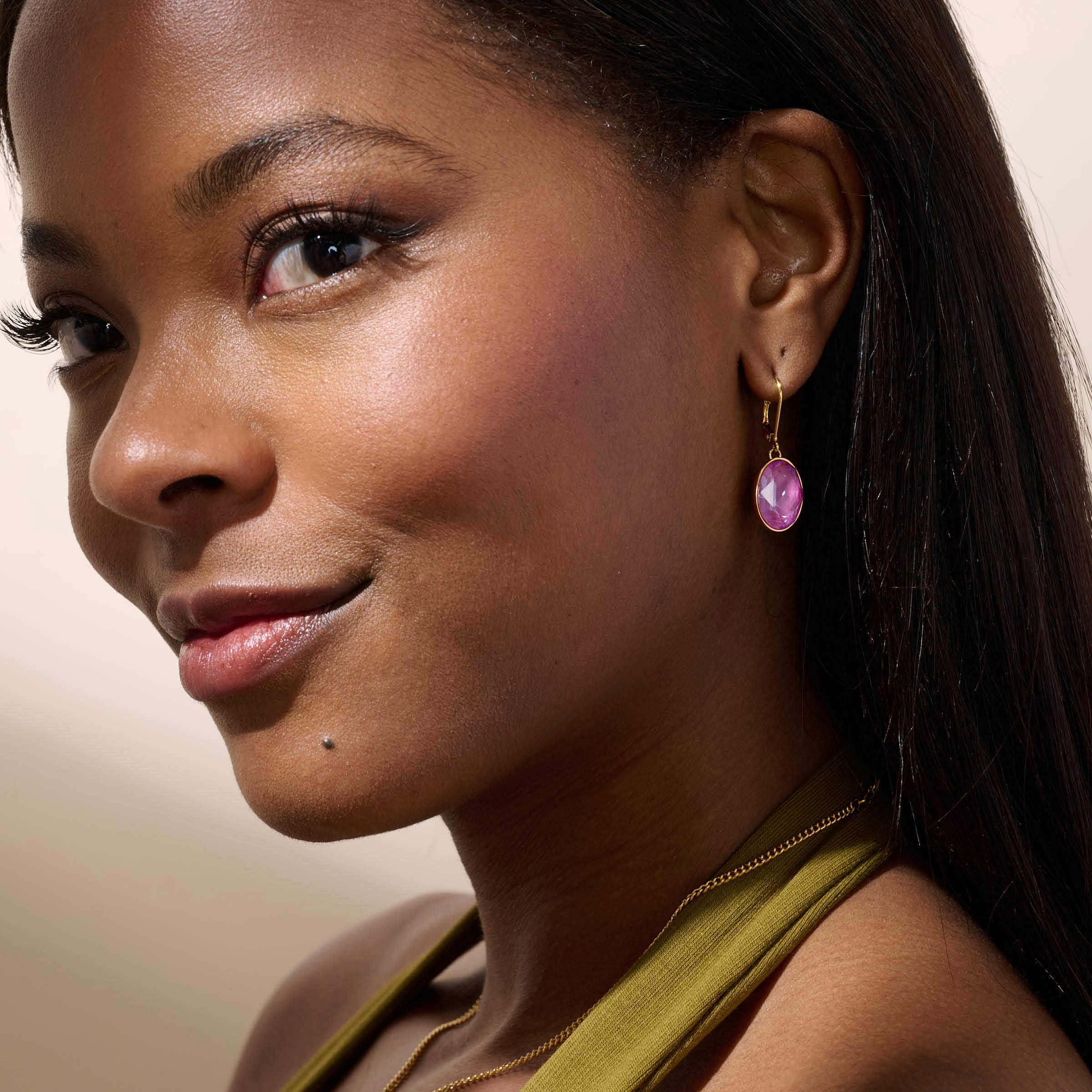 Golden Orchid Oval Earrings — view 2