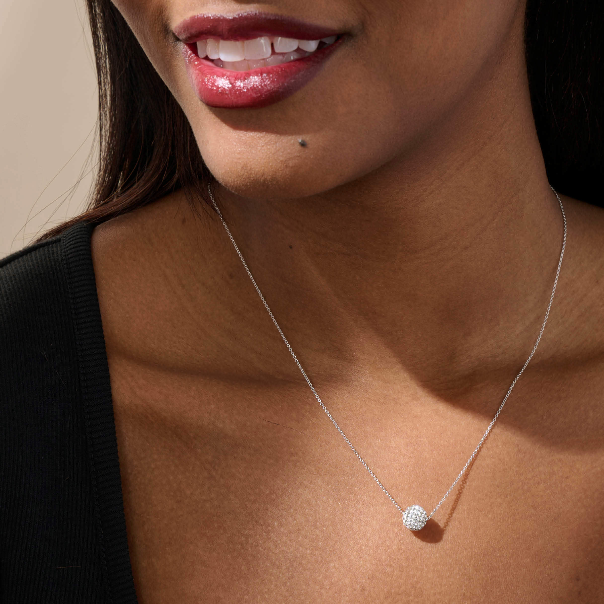 Pavé Ball Necklace, Crystal — view 2