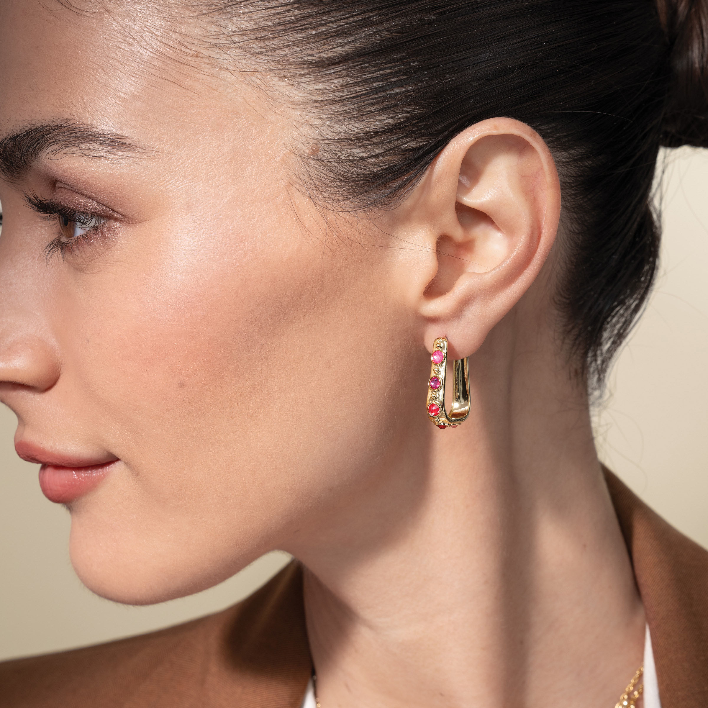 Be Social Earrings, Golden Pink — view 2
