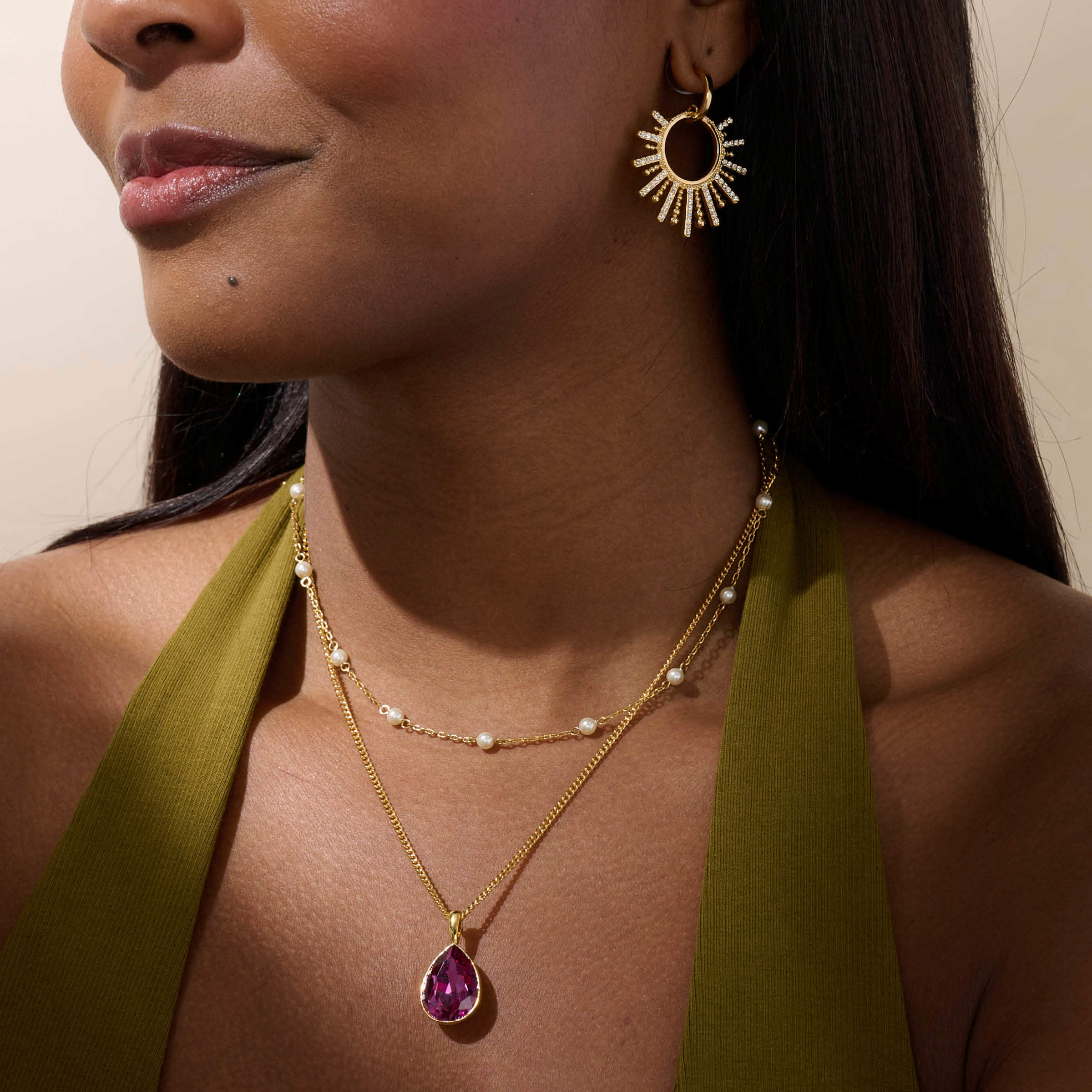 Golden Dark Rose Drop Necklace — view 2