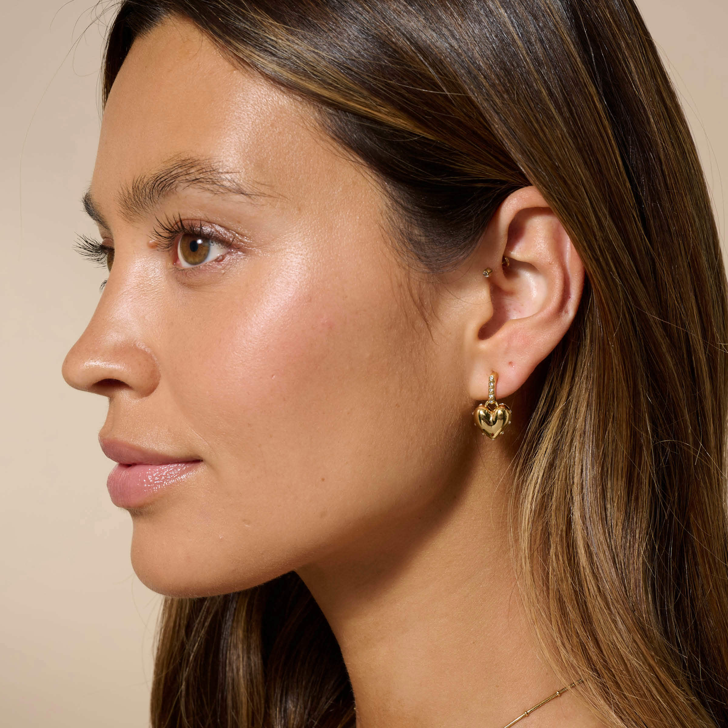 Full Heart Earrings, Golden — view 2