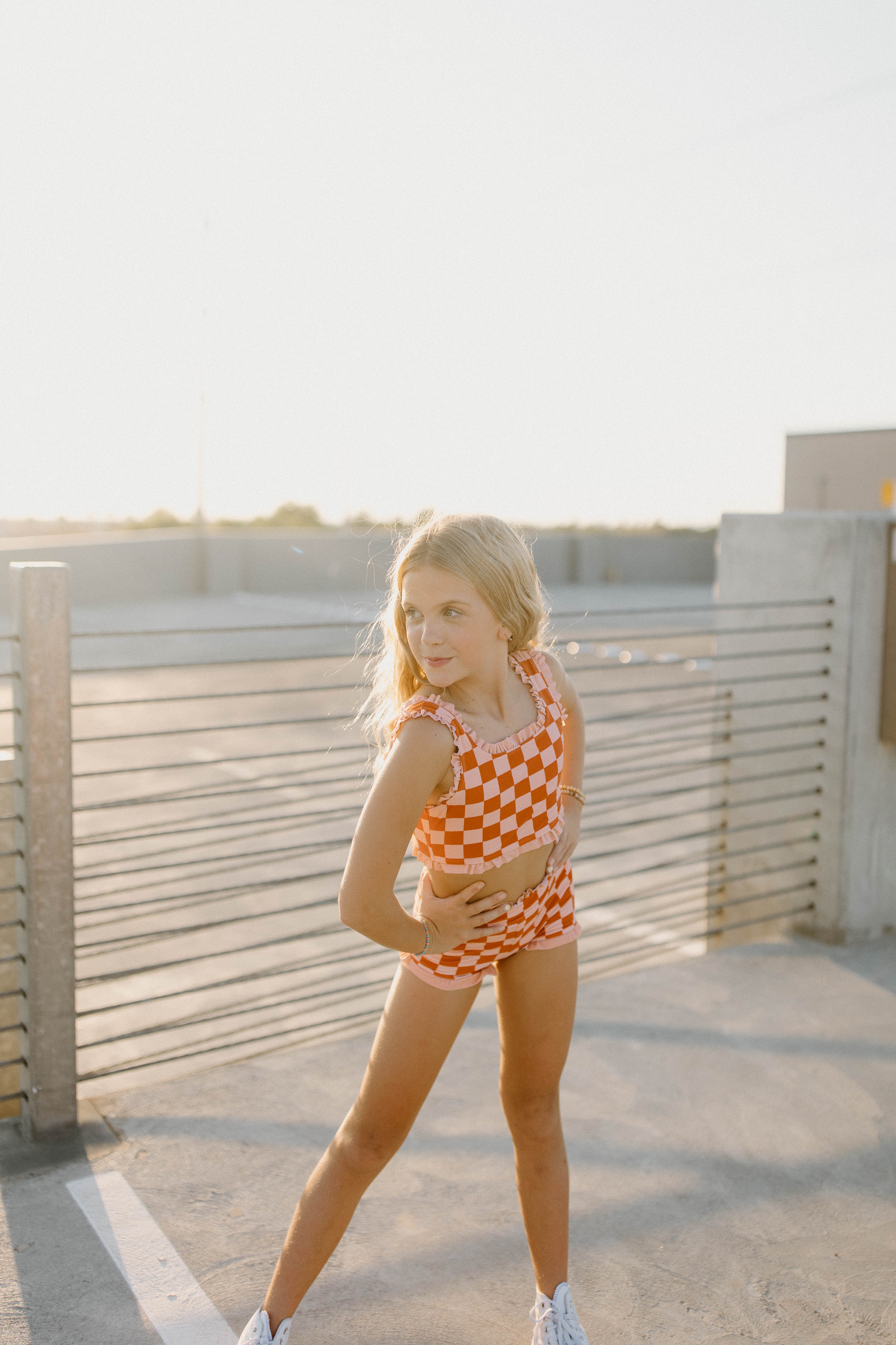Stevie Ruffle Top - Orange Check — view 2