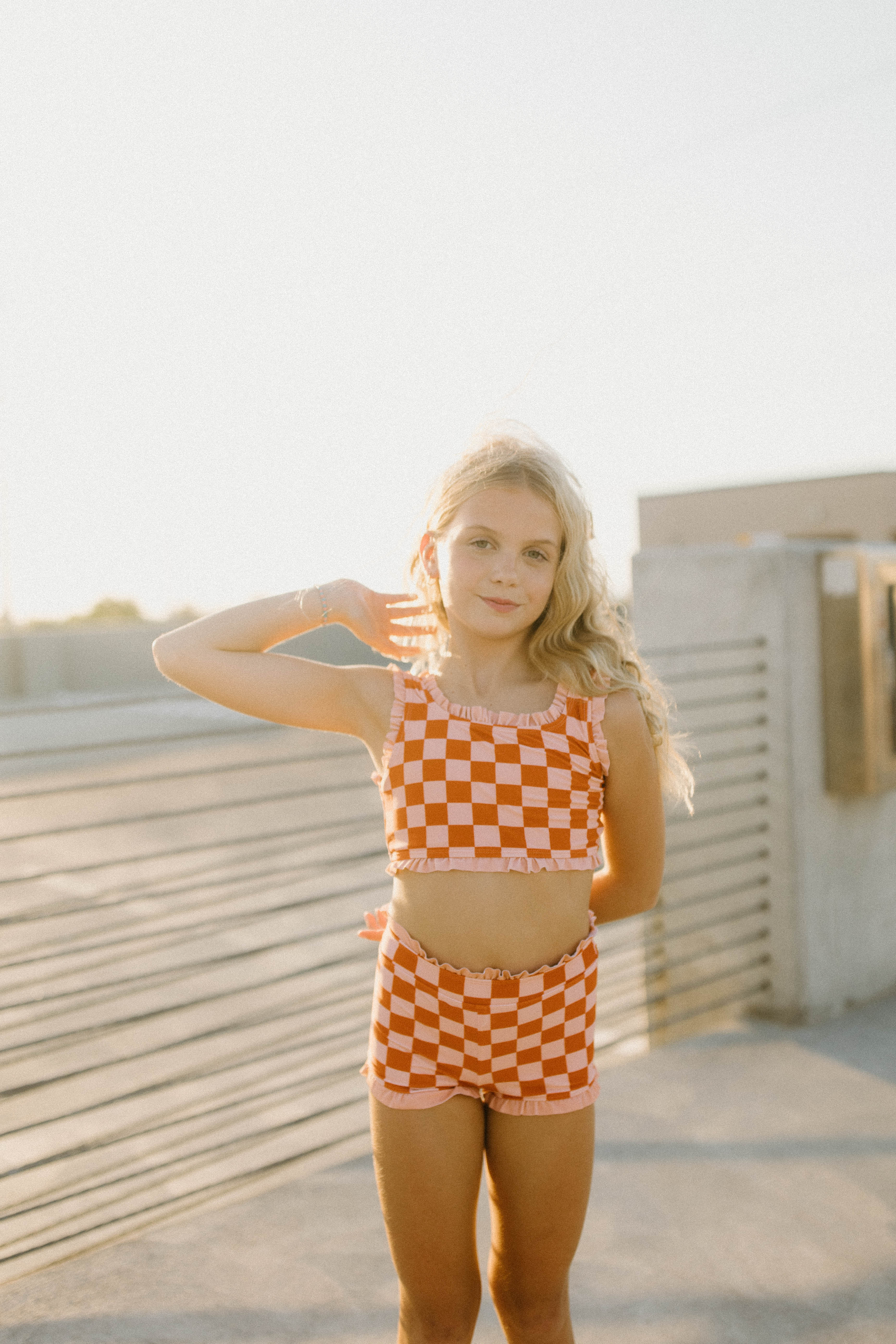 Stevie Ruffle Top - Orange Check — view 3
