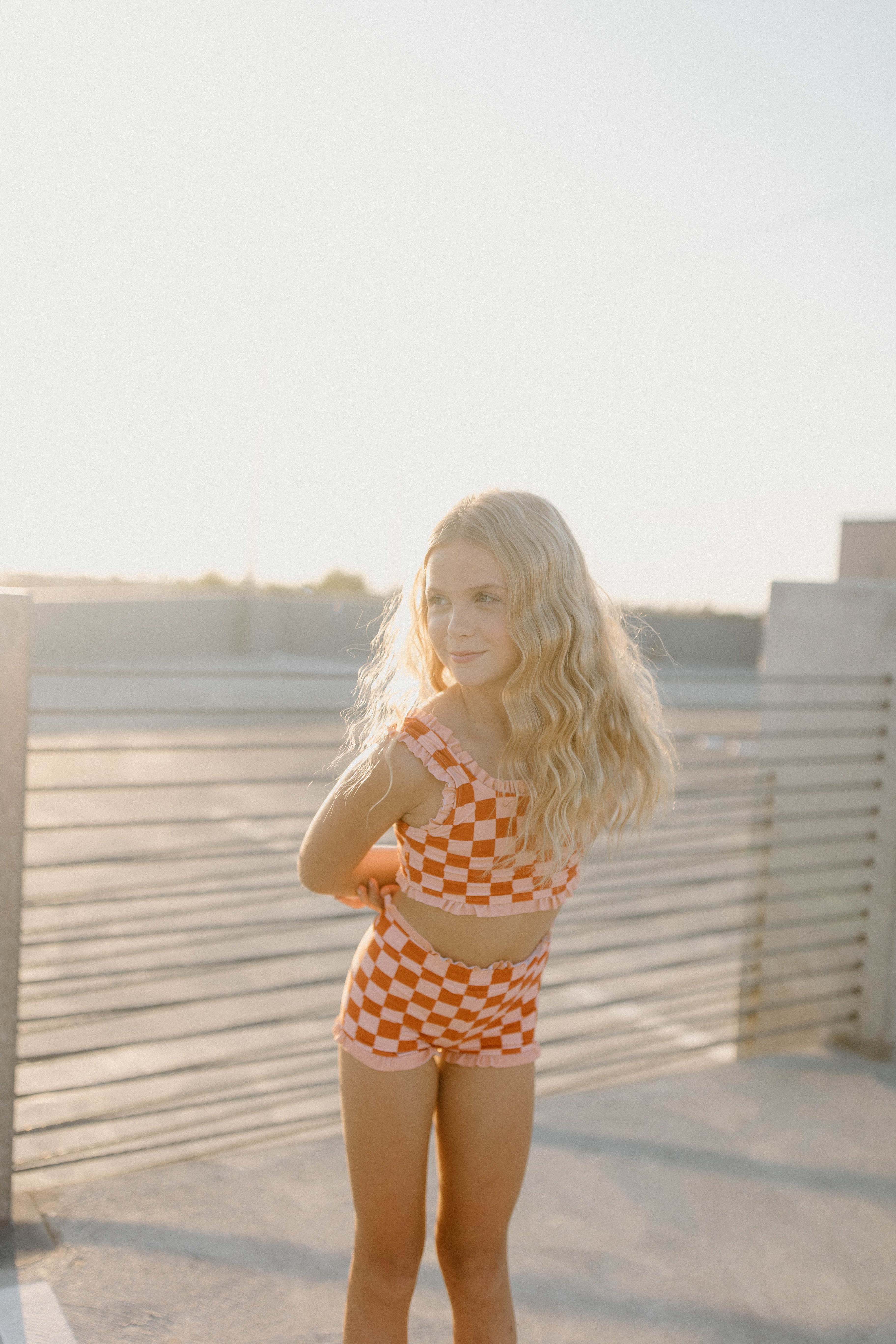 Stevie Ruffle Top - Orange Check — view 4