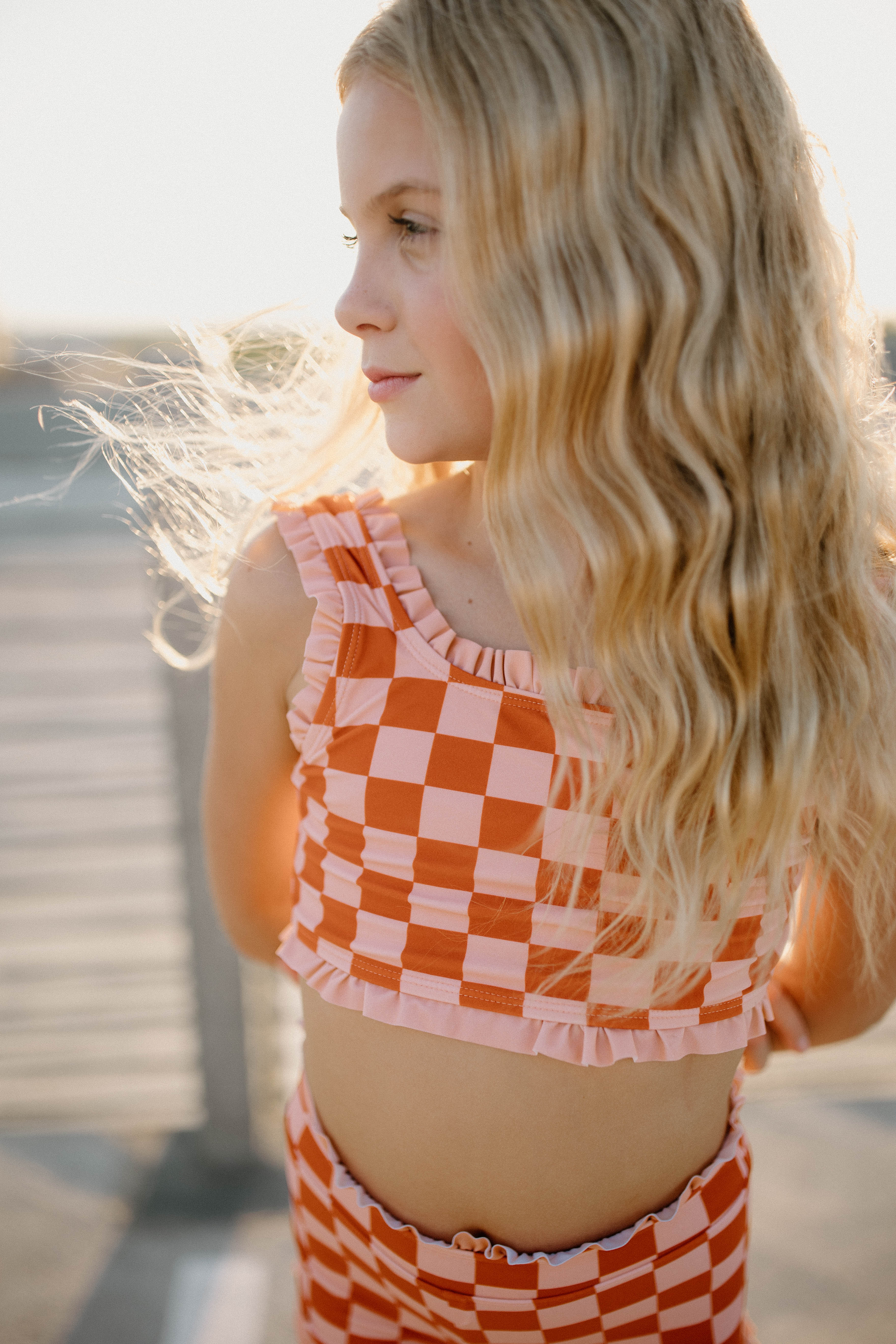 Stevie Ruffle Top - Orange Check — view 5