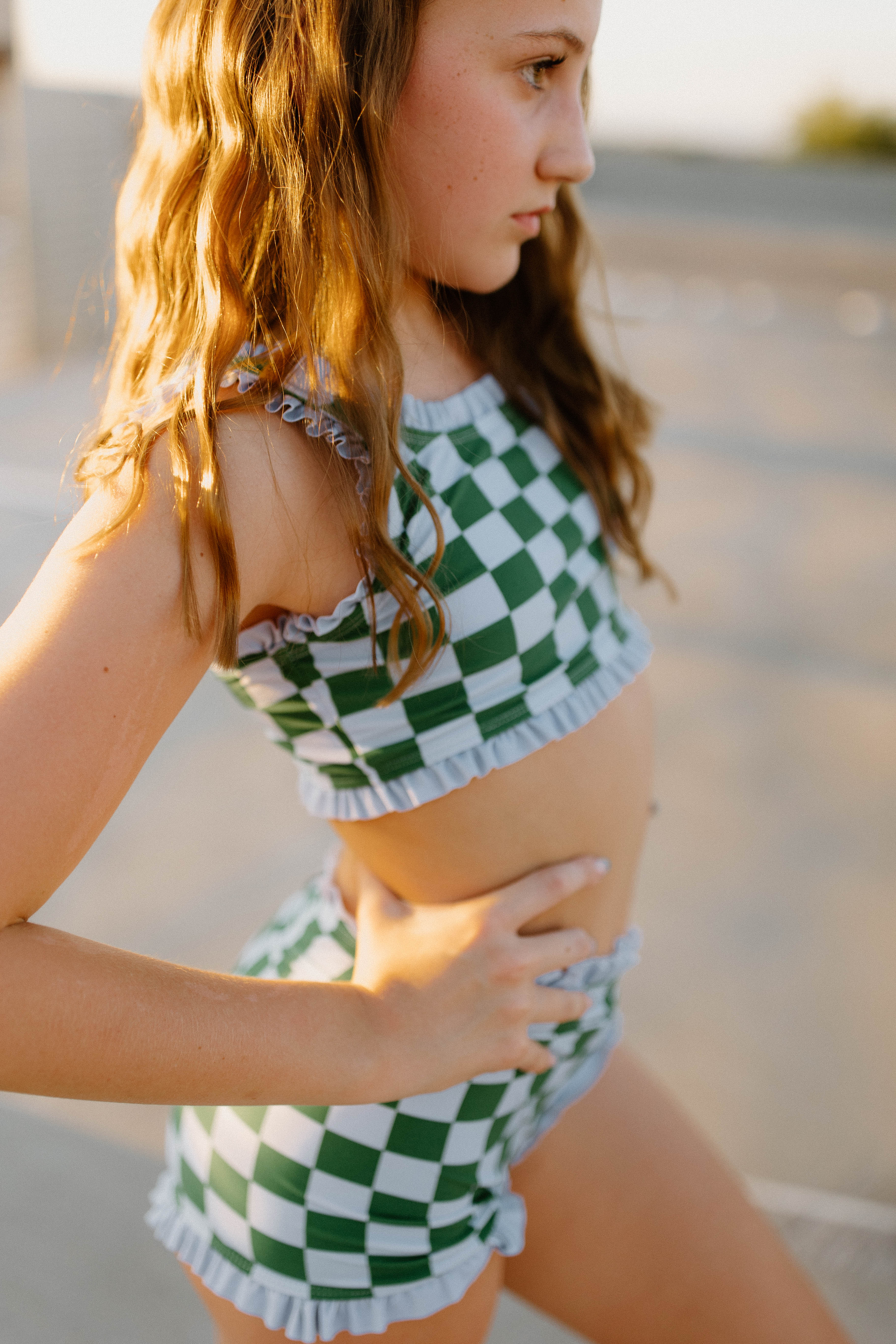 Stevie Ruffle Top - Blue Check — view 3