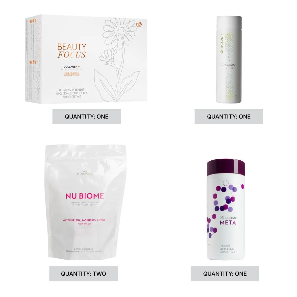 Beauty Focus™ Collagen+ (Peach), ageLOC® Youth, ageLOC® Meta, Nu Biome Subscription Kit