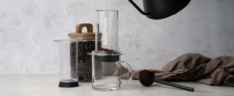 AeroPress coffee makers being brewed