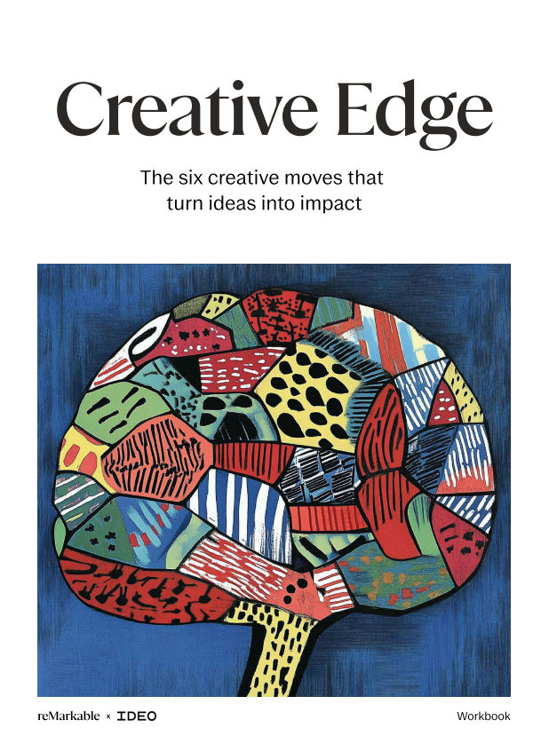 A book cover, "Creative Edge," with an abstract brain illustration.