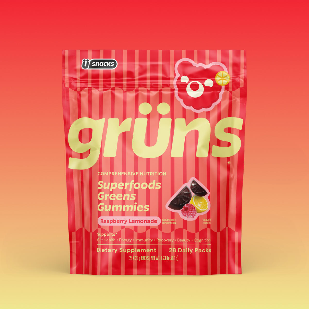 Grüns Raspberry Lemonade Superfood Greens Gummies