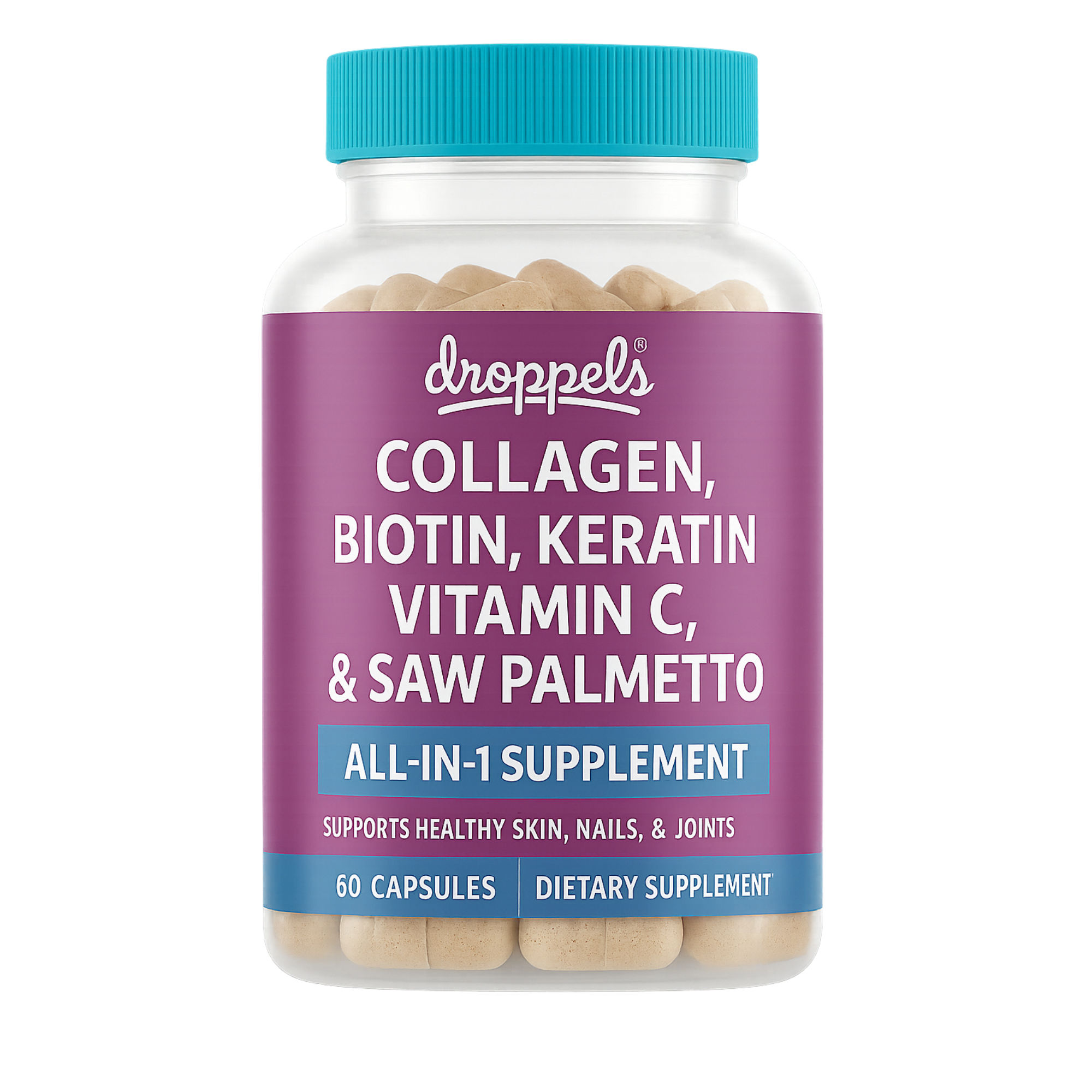 Droppels Collagen Capsules – Advanced Collagen + Biotin + Keratin + Vitamin C | Hair, Skin, Nails & Joint Support – 60 Count