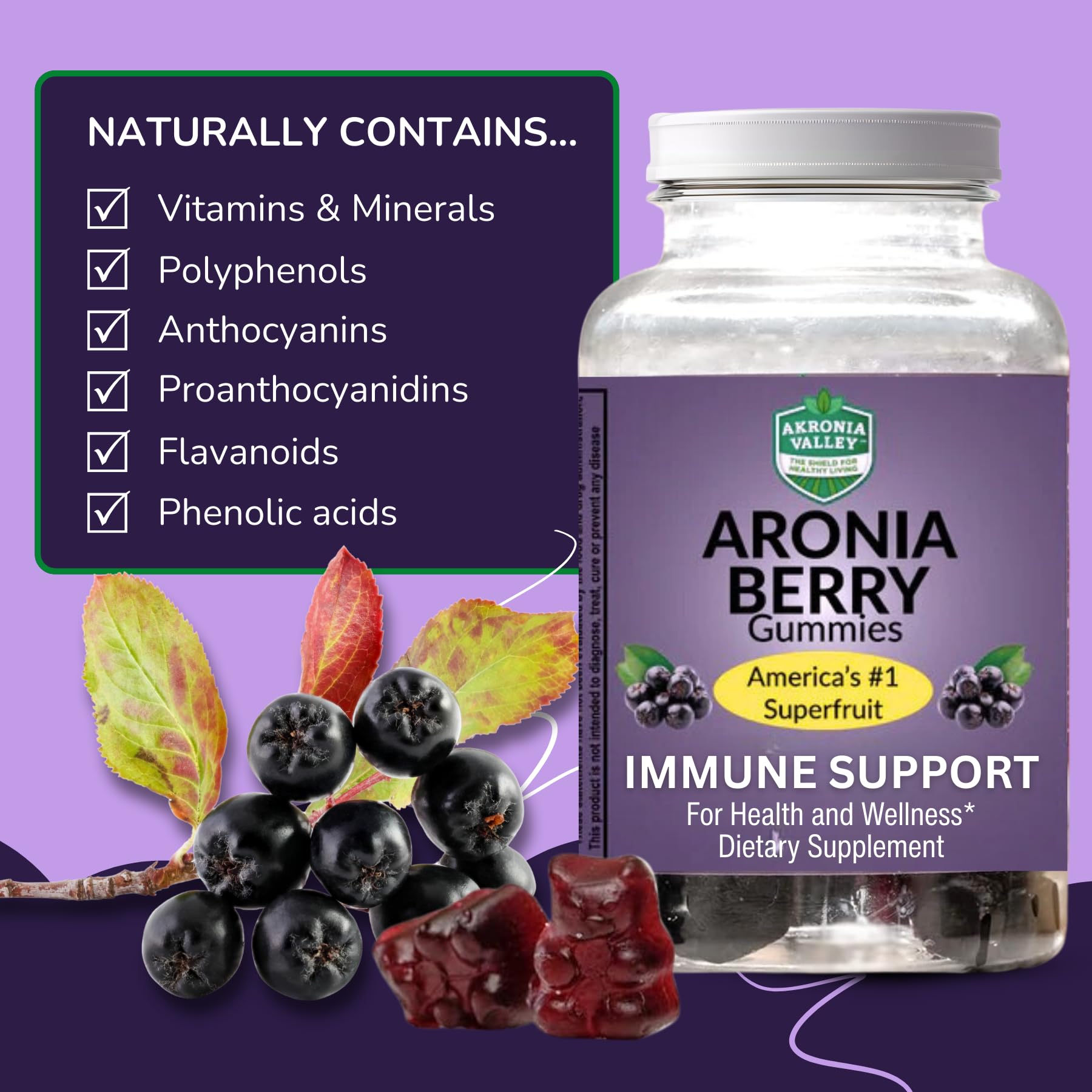Akronia Valley Aronia Berry Gummies | Immune Support, for Health and Wellness, Delicious Aronia Flavor — view 3