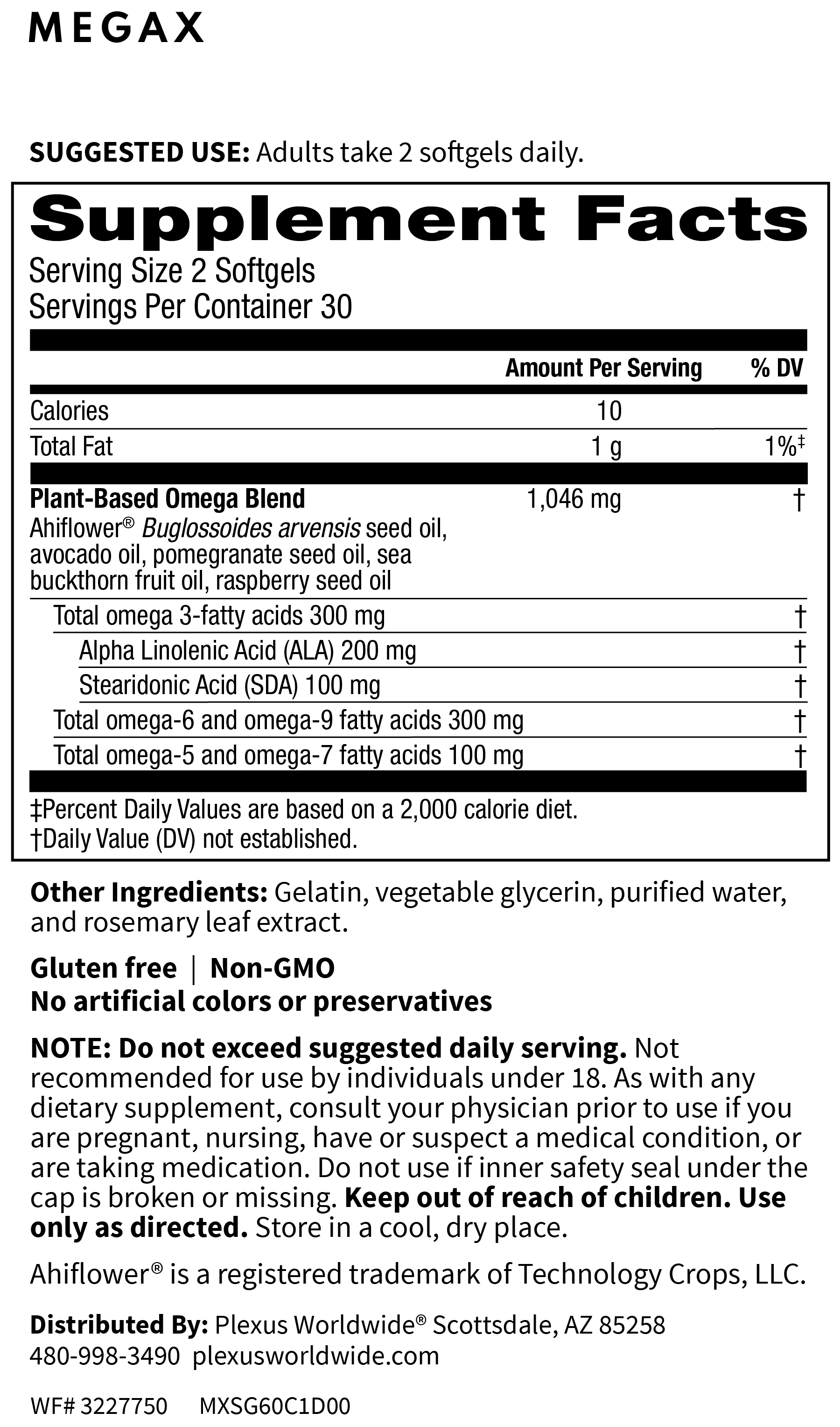Plexus MegaX® supplement facts label